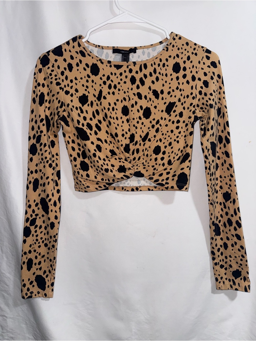 Forever 21 Tan and Black Leopard-Print Twist Front Crop Top